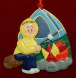 Camping Bliss: Boy with Fire & Marshmallow Christmas Ornament Personalized by Russell Rhodes