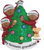 My Fantastic 3 Grandkids African American Christmas Ornament with Pets Personalized by RussellRhodes.com
