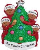 Family Decorating Tree 4 African American Christmas Ornament Personalized by Russell Rhodes