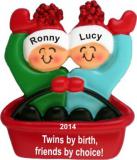 Adventures in Sledding Twins Christmas Ornament Personalized by RussellRhodes.com