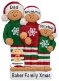 Our Comfy Pajamas Family of 3 Christmas Ornament with Pets Personalized by RussellRhodes.com