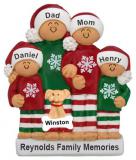 Our Comfy Pajamas Family of 4 Christmas Ornament with Pets Personalized by RussellRhodes.com