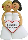 Same Sex Marriage Christmas Ornament Blond & Brunette Females Personalized by RussellRhodes.com