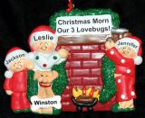 Our Warm Fireplace Together 3 Kids Christmas Ornament with Pets Personalized by RussellRhodes.com