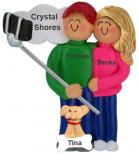 Selfie Christmas Ornament Male with Blond Female with Pets Personalized by RussellRhodes.com