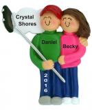 Selfie, Oh Yeah Male with Brunette Female Christmas Ornament Personalized by RussellRhodes.com