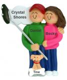 Selfie Christmas Ornament Male with Brunette Female with Pets Personalized by RussellRhodes.com