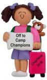 Off to Camp Female Brunette Child Christmas Ornament Personalized by Russell Rhodes