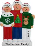 Holiday Sweaters Family of 3 Christmas Ornament Personalized by Russell Rhodes