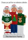 Holiday Sweaters Family of 3 Christmas Ornament with Pets Personalized by RussellRhodes.com