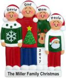 Holiday Sweaters Family of 4 Christmas Ornament Personalized by Russell Rhodes