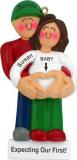 Pregnant Christmas Ornament Couple Brunette Female Expecting 1st Baby Personalized by RussellRhodes.com