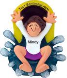 Water Slide Fun Female Brunette Christmas Ornament Personalized by Russell Rhodes
