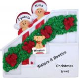 2 Siblings Christmas Ornament for Sisters Holiday Banister with Pets Personalized by RussellRhodes.com