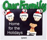Family Christmas Ornament Holiday Frame for 3 with 1 Dog, Cat, Pets Custom Add-ons Personalized by RussellRhodes.com