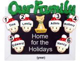Family Christmas Ornament Holiday Frame for 6 with 1 Dog, Cat, Pets Custom Add-ons Personalized by RussellRhodes.com