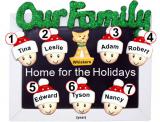 Family Christmas Ornament Holiday Frame for 7 with 1 Dog, Cat, Pets Custom Add-ons Personalized by RussellRhodes.com