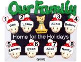 Family Christmas Ornament Holiday Frame for 8 with 1 Dog, Cat, Pets Custom Add-ons Personalized by RussellRhodes.com