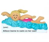 Learning to Swim Female Blond Christmas Ornament Personalized by Russell Rhodes