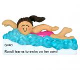 Learning to Swim Female Brunette Christmas Ornament Personalized by RussellRhodes.com