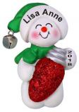 Darling Snowman with Holiday Bulb Christmas Ornament Personalized by Russell Rhodes