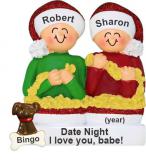 Stringing Popcorn Couple Christmas Ornament with Pets Personalized by RussellRhodes.com