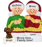 Stringing Popcorn Single Mom 1 Child Christmas Ornament with Pets Personalized by RussellRhodes.com
