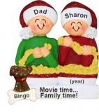 Stringing Popcorn Single Dad 1 Child Christmas Ornament with Pets Personalized by RussellRhodes.com
