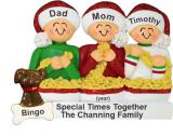 Stringing Popcorn Family of 3 Christmas Ornament with Pets Personalized by RussellRhodes.com