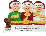 Stringing Popcorn Single Mom 2 Children Christmas Ornament with Pets Personalized by RussellRhodes.com