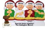 Stringing Popcorn Family of 4 Christmas Ornament with Pets Personalized by RussellRhodes.com