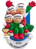 Sledding Family Christmas Ornament for 4 with Pets Personalized by RussellRhodes.com
