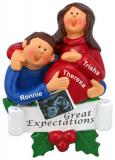 Pregnant Christmas Ornament Expecting Baby Both Brunette Personalized by RussellRhodes.com