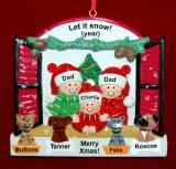 Gay Family of 3 Christmas Ornament Holiday Window with up to 4 Dogs, Cats, Pets Custom Add-ons Personalized by RussellRhodes.com