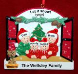 Family of 4 Christmas Ornament Holiday Window with 1 Dog, Cat, Pets Custom Add-on Personalized by RussellRhodes.com