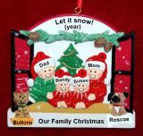 Family of 4 Christmas Ornament Holiday Window with up to 2 Dogs, Cats, Pets Custom Add-ons Personalized by RussellRhodes.com
