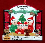 Family of 4 Christmas Ornament Holiday Window with up to 3 Dogs, Cats, Pets Custom Add-ons Personalized by RussellRhodes.com