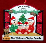 Lesbian Family of 4 Christmas Ornament Holiday Window with 1 Dog, Cat, Pets Custom Add-on Personalized by RussellRhodes.com
