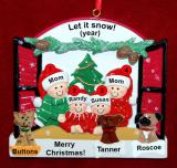 Lesbian Family of 4 Christmas Ornament Holiday Window with up to 3 Dogs, Cats, Pets Custom Add-ons Personalized by RussellRhodes.com
