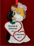 Our Wedding Male Brunette Female Blond Christmas Ornament Personalized by Russell Rhodes