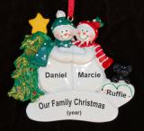 Personalized Snow Couple Together + Black Dog Christmas Ornament by Russell Rhodes