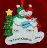 Snow Couple with Baby Boy Christmas Ornament Personalized by Russell Rhodes