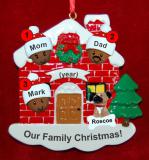 Black Family of 3 Christmas Ornament Home for the Holidays with 1 Dog, Cat, Pets Custom Add-ons Personalized by RussellRhodes.com