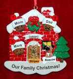 Black Family of 3 Christmas Ornament Home for the Holidays with 2 Dogs, Cats, Pets Custom Add-ons Personalized by RussellRhodes.com