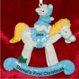 Rocking Horse Blue Personalized Christmas Ornament Personalized by Russell Rhodes