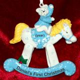 Baby Boy Christmas Ornament Rocking Horse Blue Personalized by RussellRhodes.com