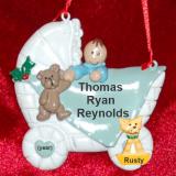 Brunette Baby Boy Christmas Ornament with Pet Personalized by RussellRhodes.com
