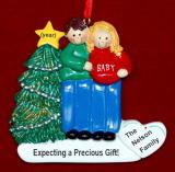 Expecting Couple Christmas Ornament Male Brunette Female Blond Personalized by RussellRhodes.com
