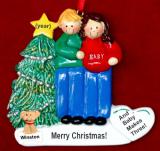 Expecting Couple Christmas Ornament Male Blond Female Brunette with Pets Personalized by RussellRhodes.com