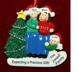 Excited & Expecting Couple Christmas Ornament 1 Child Both Parents Brunette Personalized by RussellRhodes.com